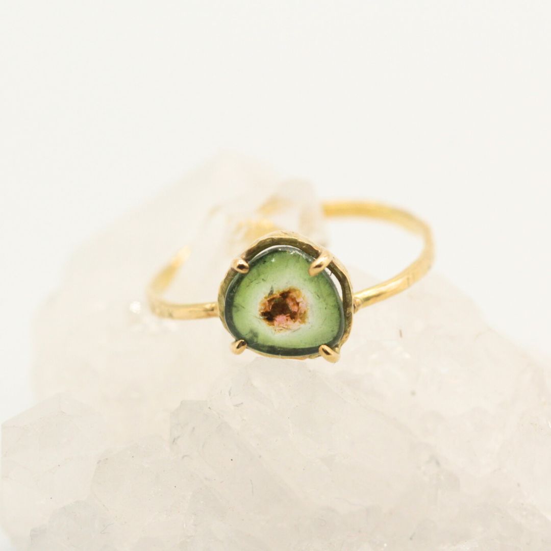 Green tourmaline ring, gold, natural tourmaline, colored stone, gift