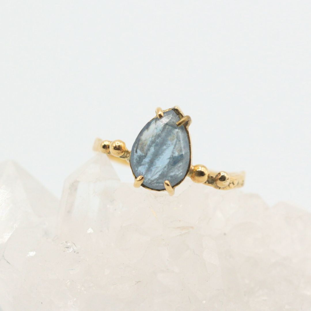 Teardrop Aquamarine Ring, Gold, Natural Aquamarine, Colored Stone, Gift