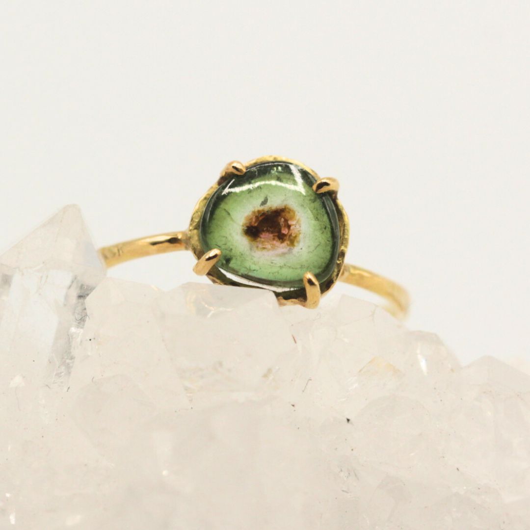 Green tourmaline ring, gold, natural tourmaline, colored stone, gift