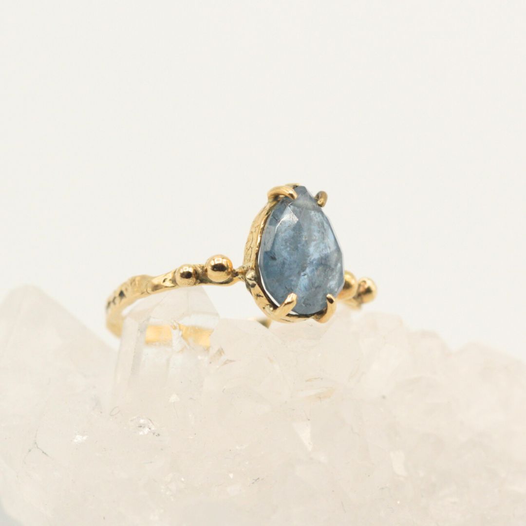 Teardrop Aquamarine Ring, Gold, Natural Aquamarine, Colored Stone, Gift