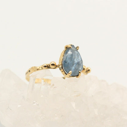 Teardrop Aquamarine Ring, Gold, Natural Aquamarine, Colored Stone, Gift