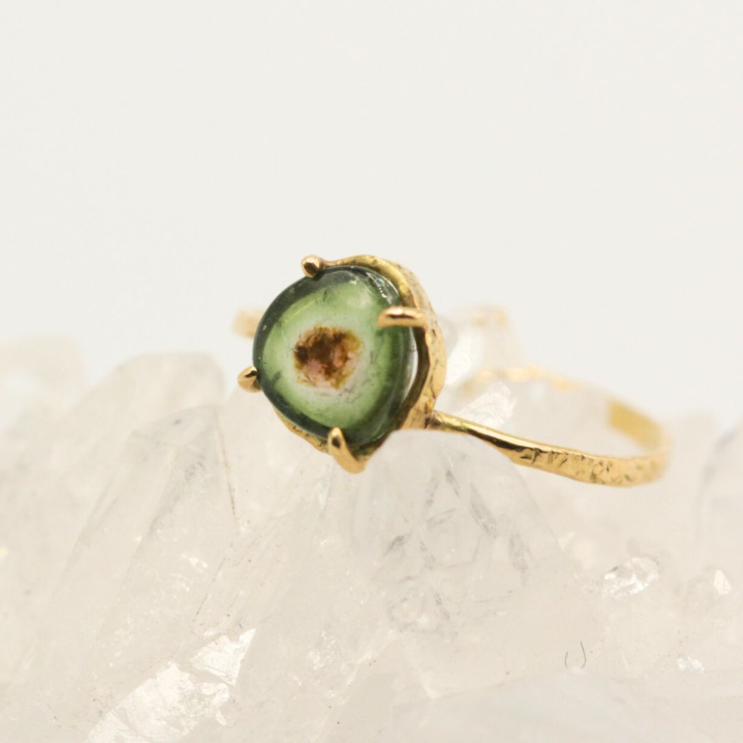 Green tourmaline ring, gold, natural tourmaline, colored stone, gift