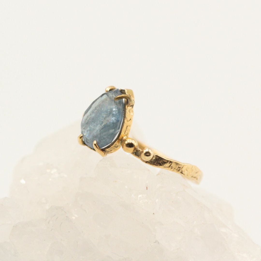 Teardrop Aquamarine Ring, Gold, Natural Aquamarine, Colored Stone, Gift
