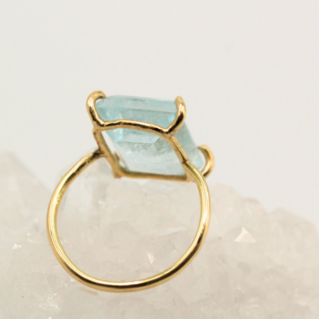 Aquamarine ring, gold, natural aquamarine, colored stone, gift