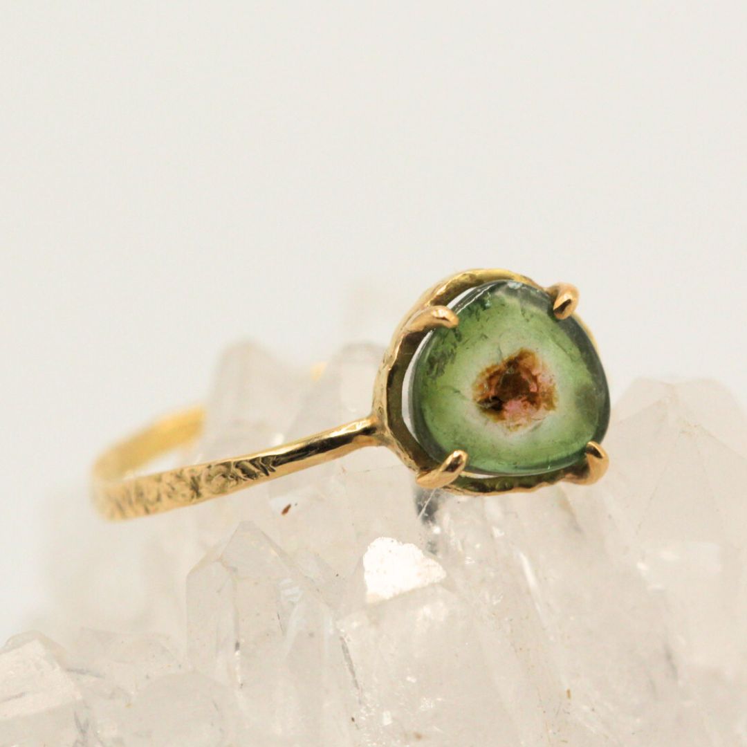 Green tourmaline ring, gold, natural tourmaline, colored stone, gift