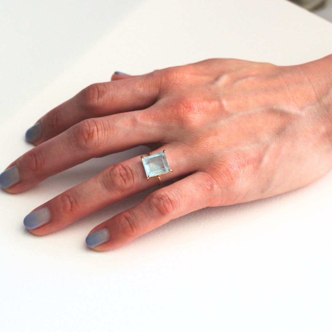 Aquamarine ring, gold, natural aquamarine, colored stone, gift
