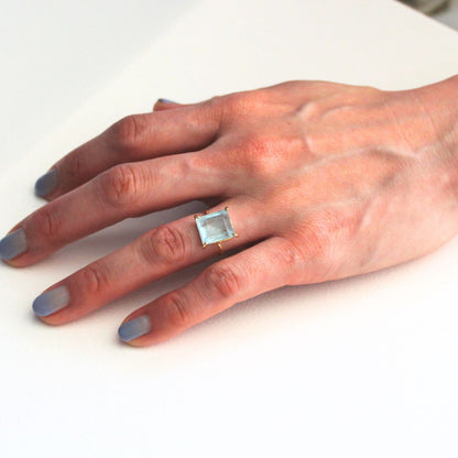 Aquamarine ring, gold, natural aquamarine, colored stone, gift
