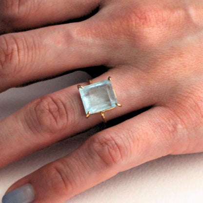 Aquamarine ring, gold, natural aquamarine, colored stone, gift