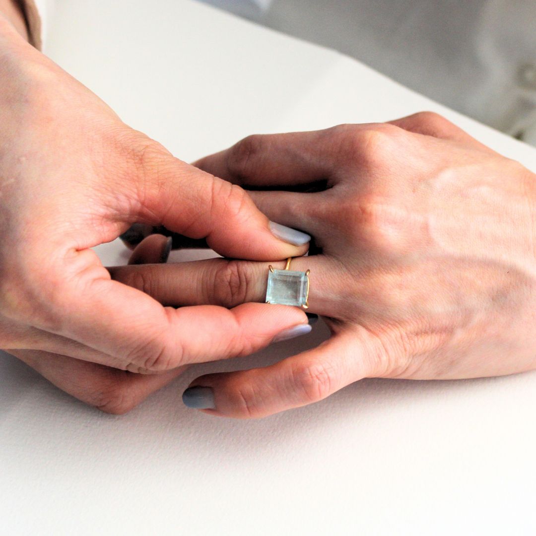 Aquamarine ring, gold, natural aquamarine, colored stone, gift