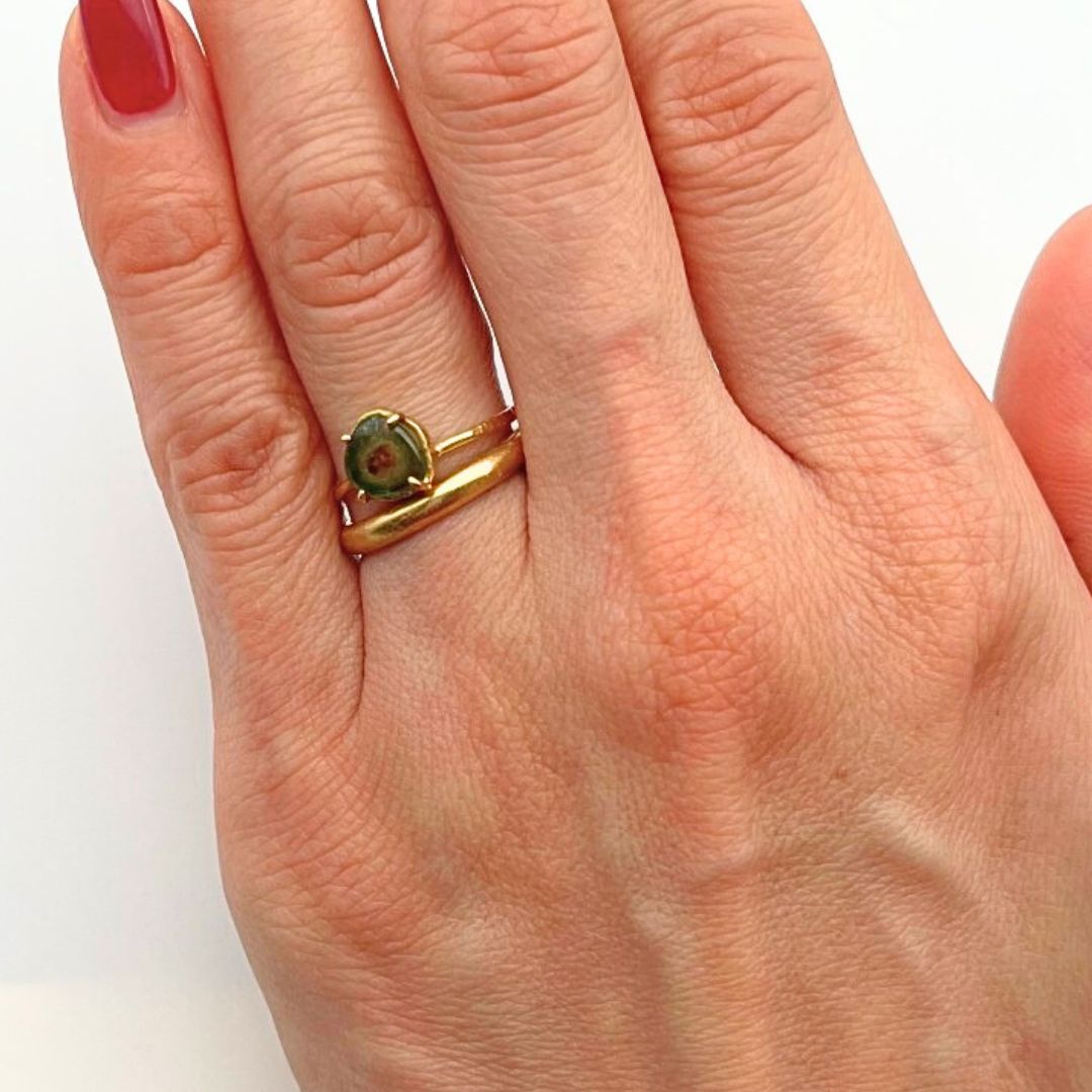 Green tourmaline ring, gold, natural tourmaline, colored stone, gift