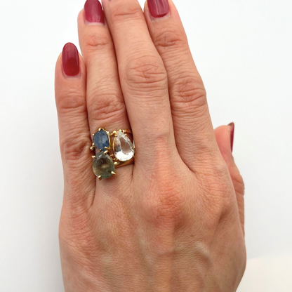 Teardrop Aquamarine Ring, Gold, Natural Aquamarine, Colored Stone, Gift